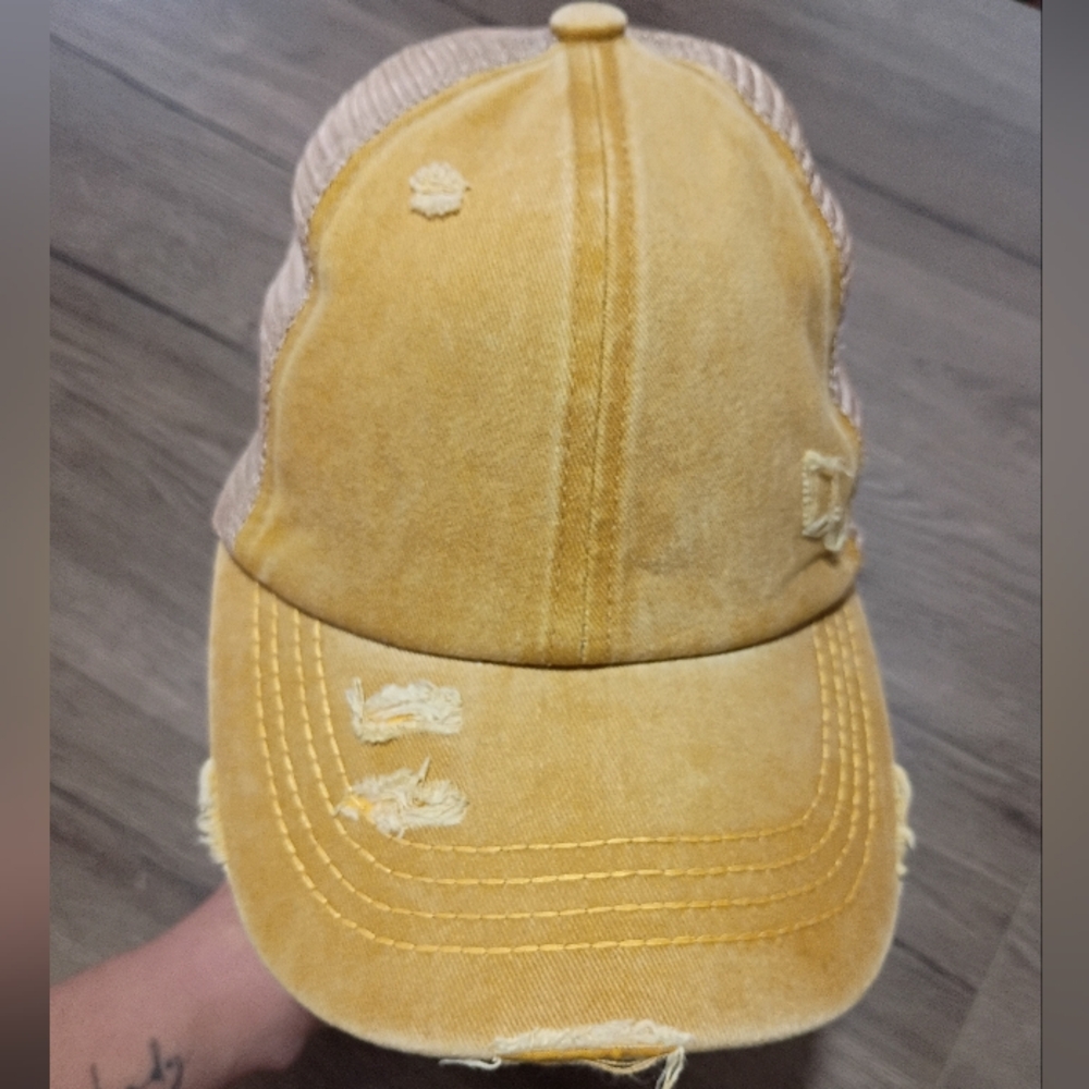C.C Yellow Distressed Trucker Hat - Picture 6 of 10